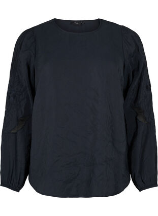 Zizzi Bluse i Tencel ™ Modal med broderidetaljer, Black, Packshot image number 0