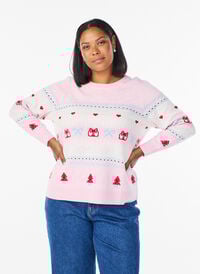 Strikkebluse med julemotiv, Rosa Strikkebluse med julemotiv, Rosa, Model