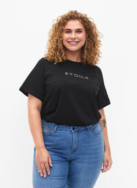 T-skjorte i økologisk bomull med tekst, Black ÉTOILE, Model