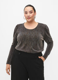 Gullfarget glitterbluse med lange ermer, Black w. Gold, Model