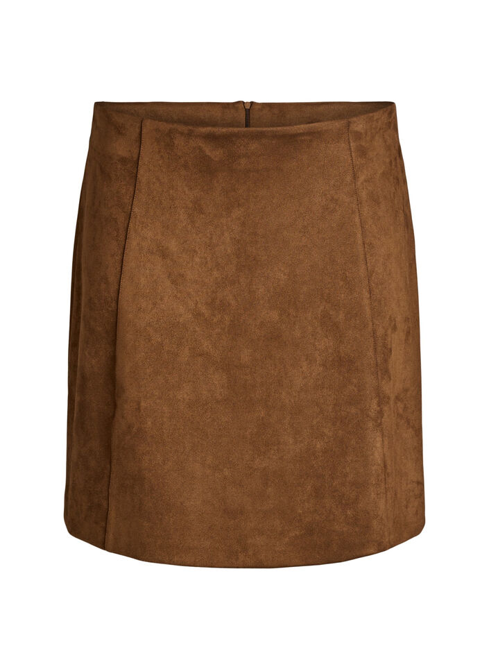 Kort A-linjeskjørt i imitert semsket skinn, Brown Fake Suede , Packshot