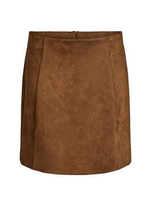Zizzi Kort A-linjeskjørt i imitert semsket skinn, Brown Fake Suede , Packshot image number 0