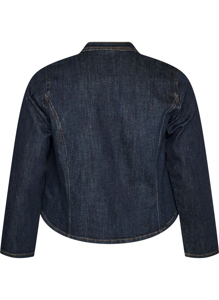 Figurn&aelig;r denimjakke med glidel&aring;s, Bl&aring;, Packshot image number 1