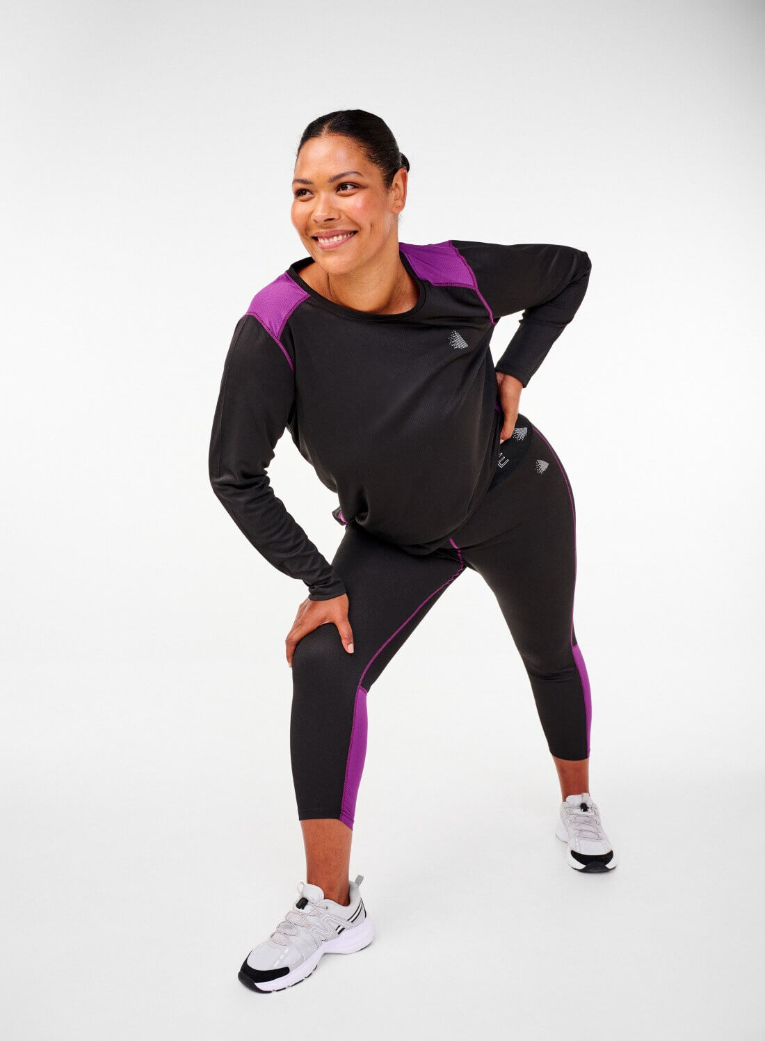 Zizzi Tofarget skiundertr&oslash;ye med lange ermer, , Model