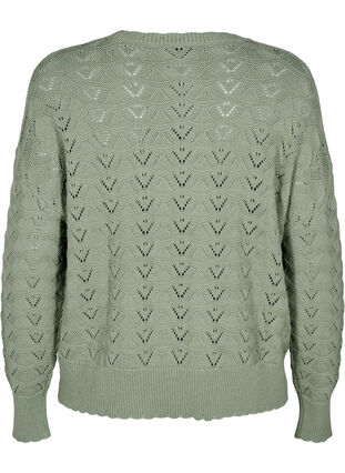 Zizzi Langermet strikket bluse med et åpent mønster, Green Bay, Packshot image number 1