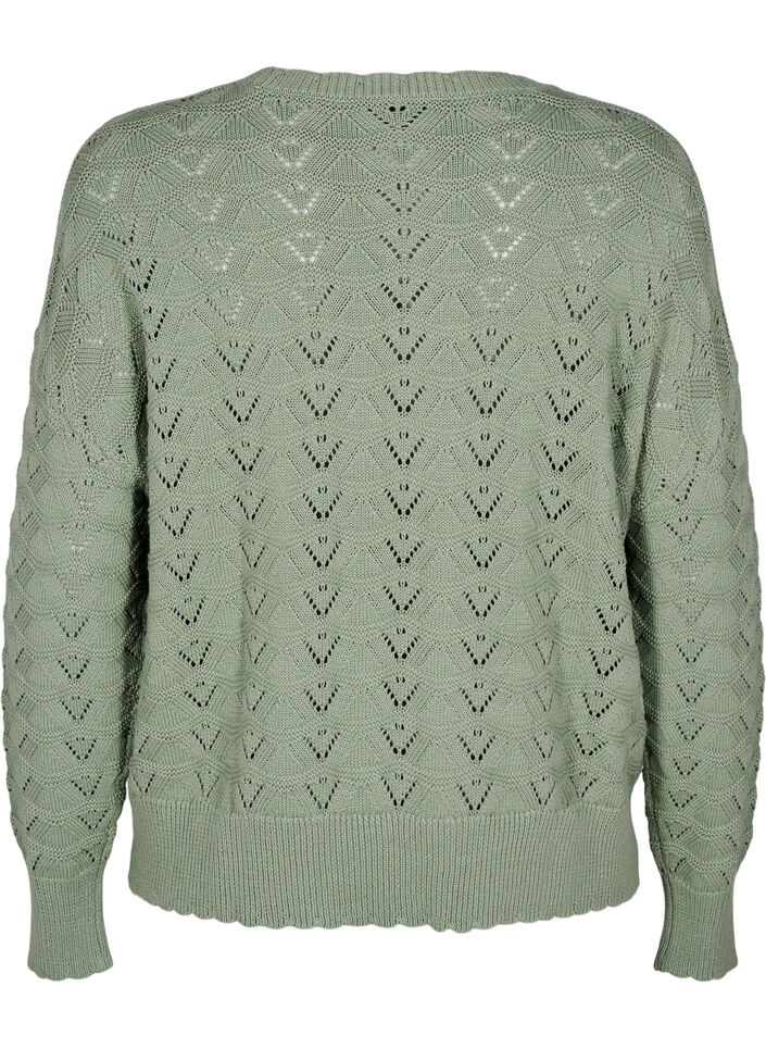 Langermet strikket bluse med et åpent mønster, Green Bay, Packshot image number 1