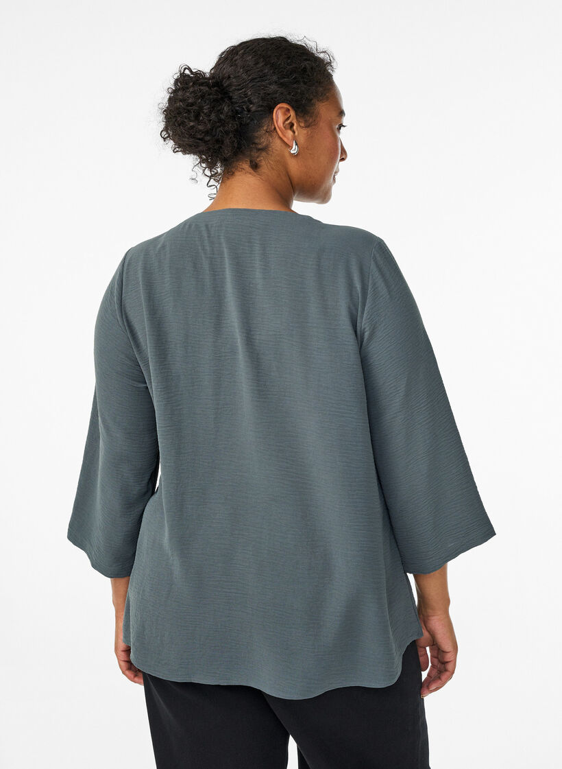 Bluse med 3/4 ermer, Gr&oslash;nn, Model image number 2