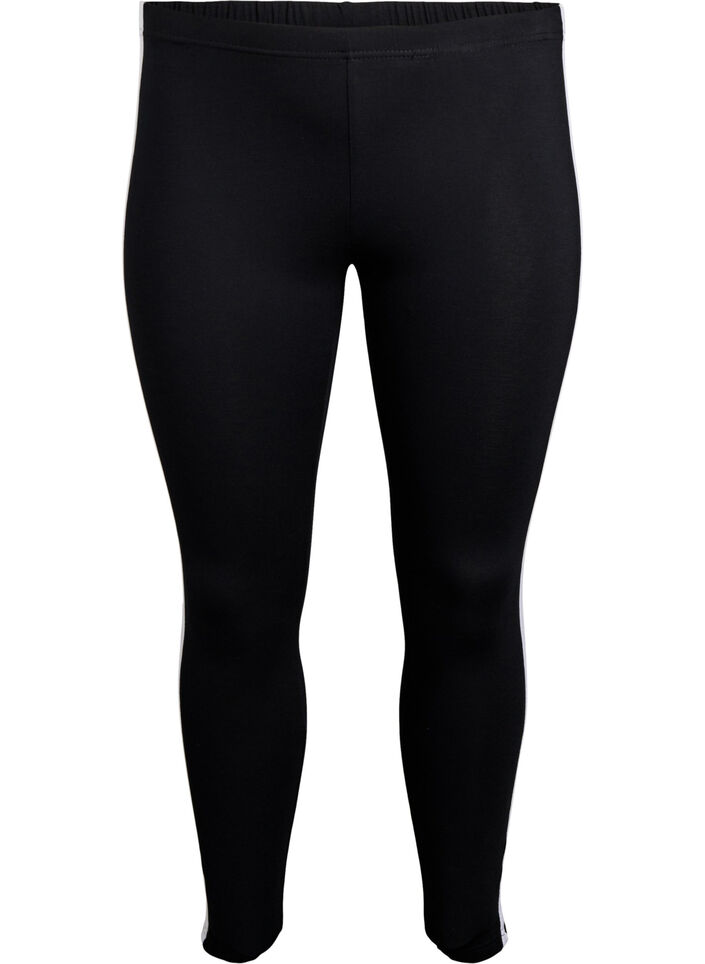 Viskoseleggings med side striper, Black W. Stripe, Packshot image number 0