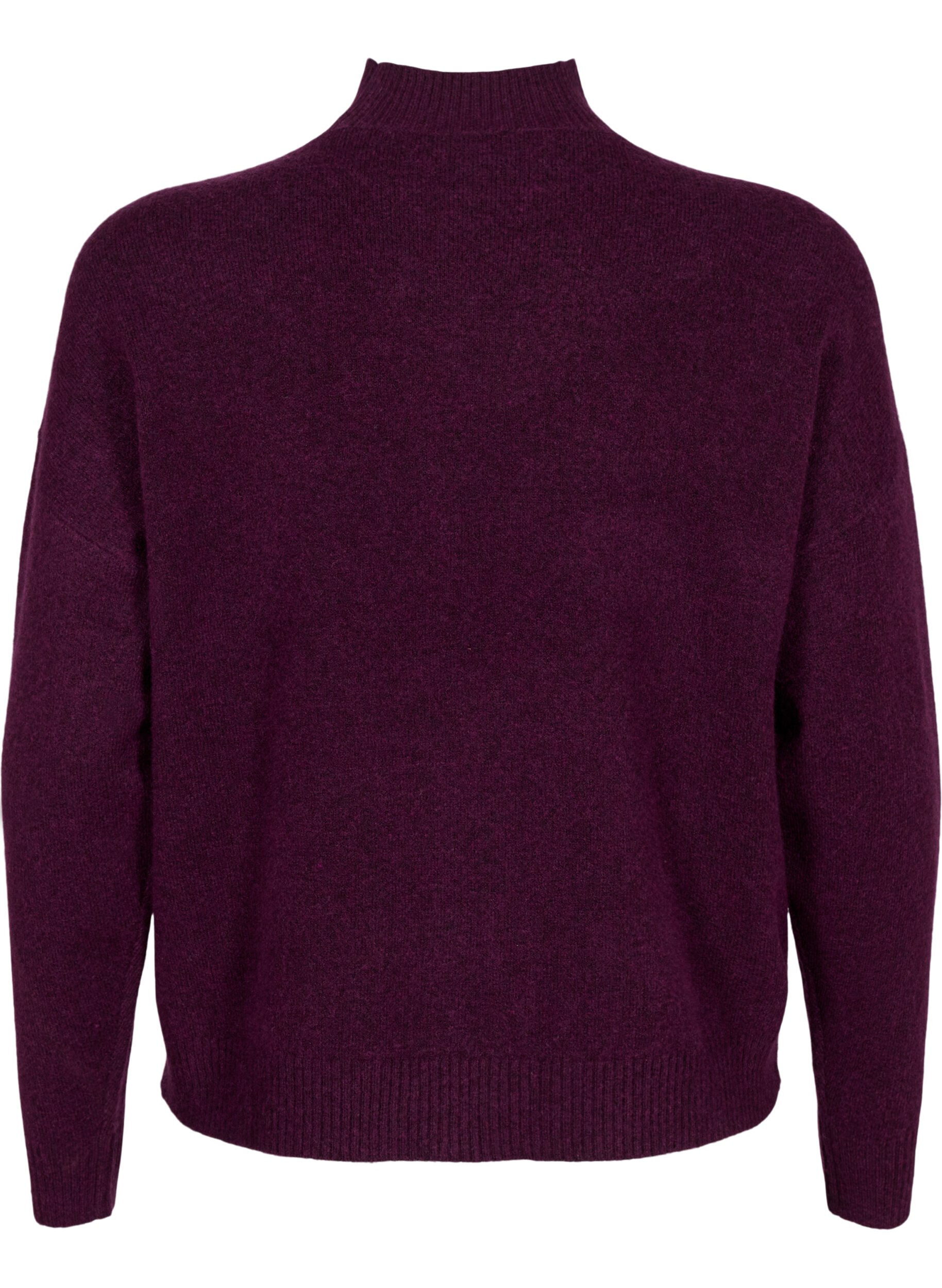 Zizzi Strikket ullbluse med h&oslash;y hals, Potent Purple Mel., Packshot image number 1