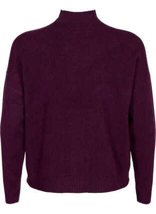 Zizzi Strikket ullbluse med høy hals, Potent Purple Mel., Packshot image number 1