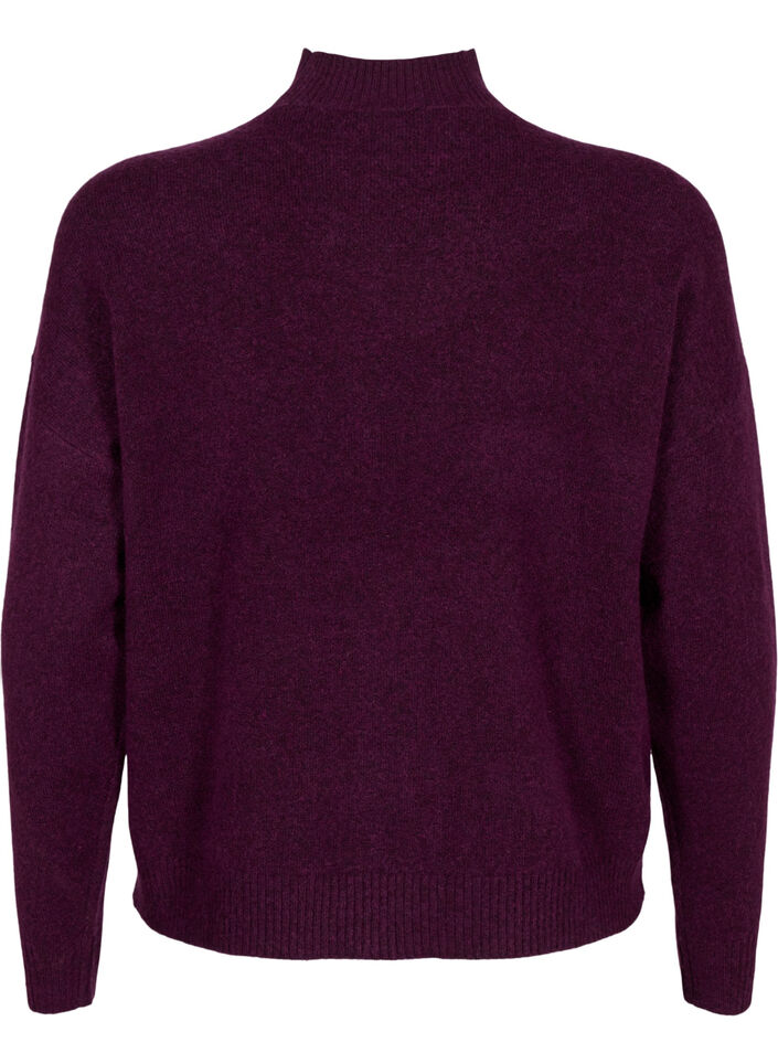Strikket ullbluse med høy hals, Potent Purple Mel., Packshot image number 1