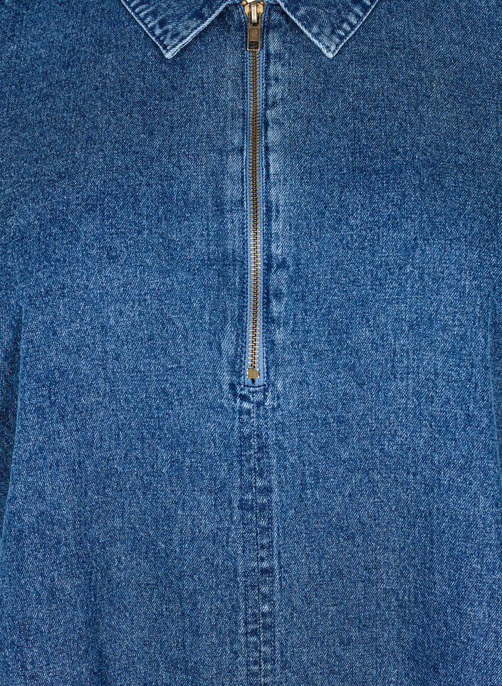 Kort denimkjole med glidelås og 3/4 ermer, Blue Denim, Packshot