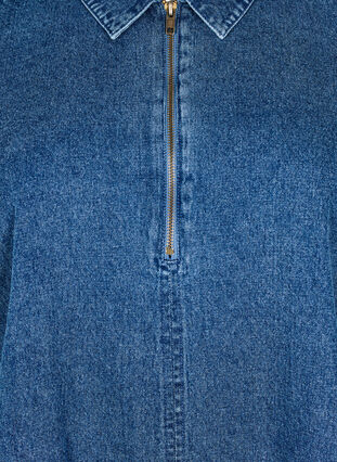 Zizzi Kort denimkjole med glidelås og 3/4 ermer, Blue Denim, Packshot image number 2