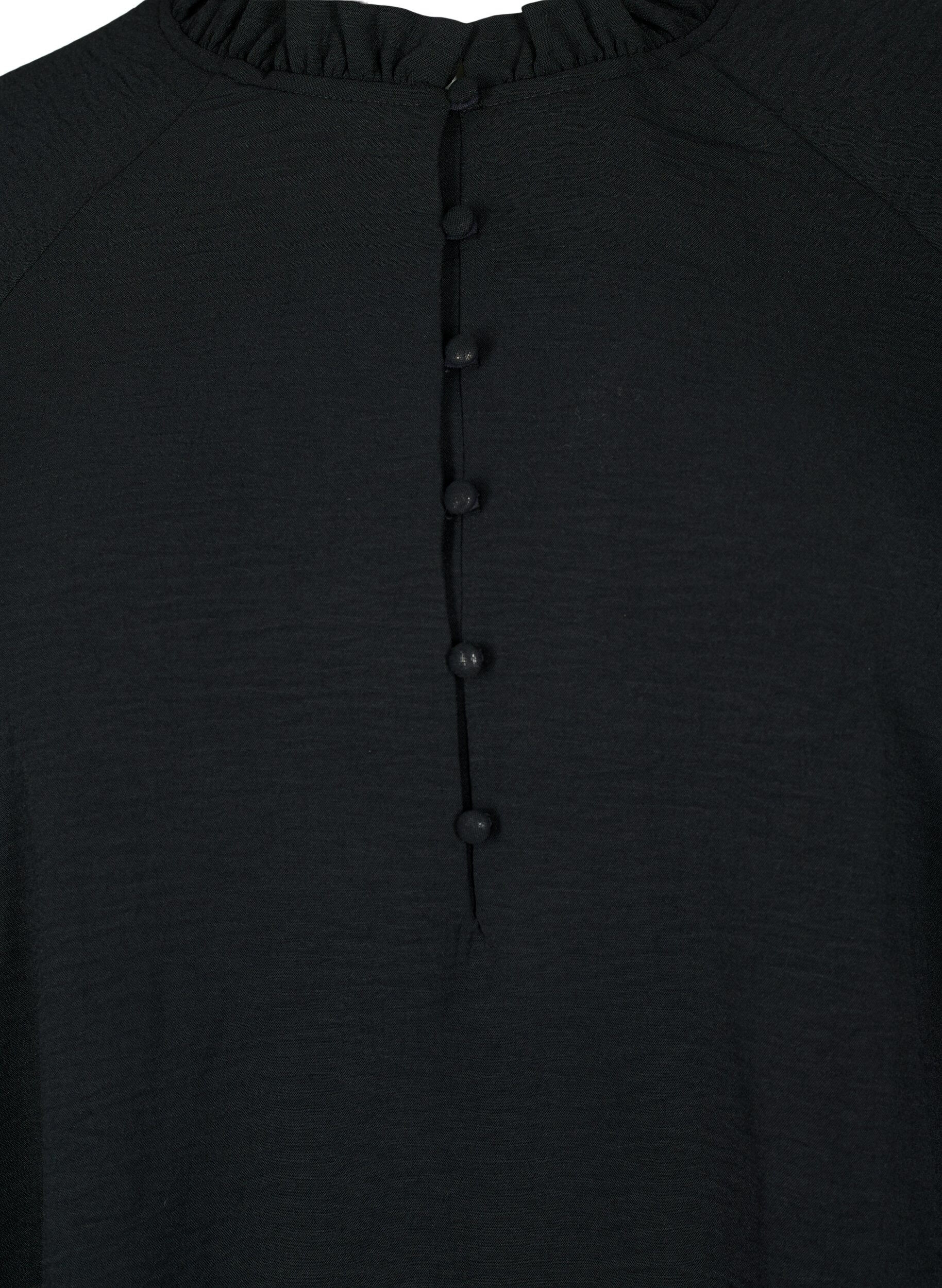 Zizzi Bluse med volanger og knapper, Black, Packshot image number 2