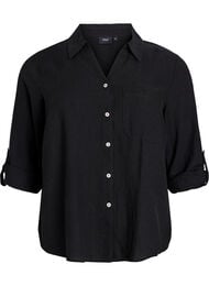 Skjorte i lin og viskose med 3/4 ermer, Black