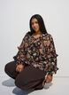Bluse med blomstertrykk og rysjedetaljer, Svart, Model image number 0