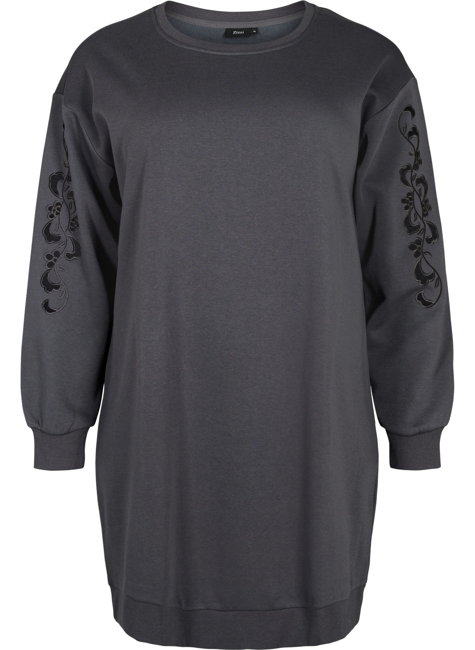 ZizziJoggekjole med broderte detaljer, Dark Grey, Packshot image number 0