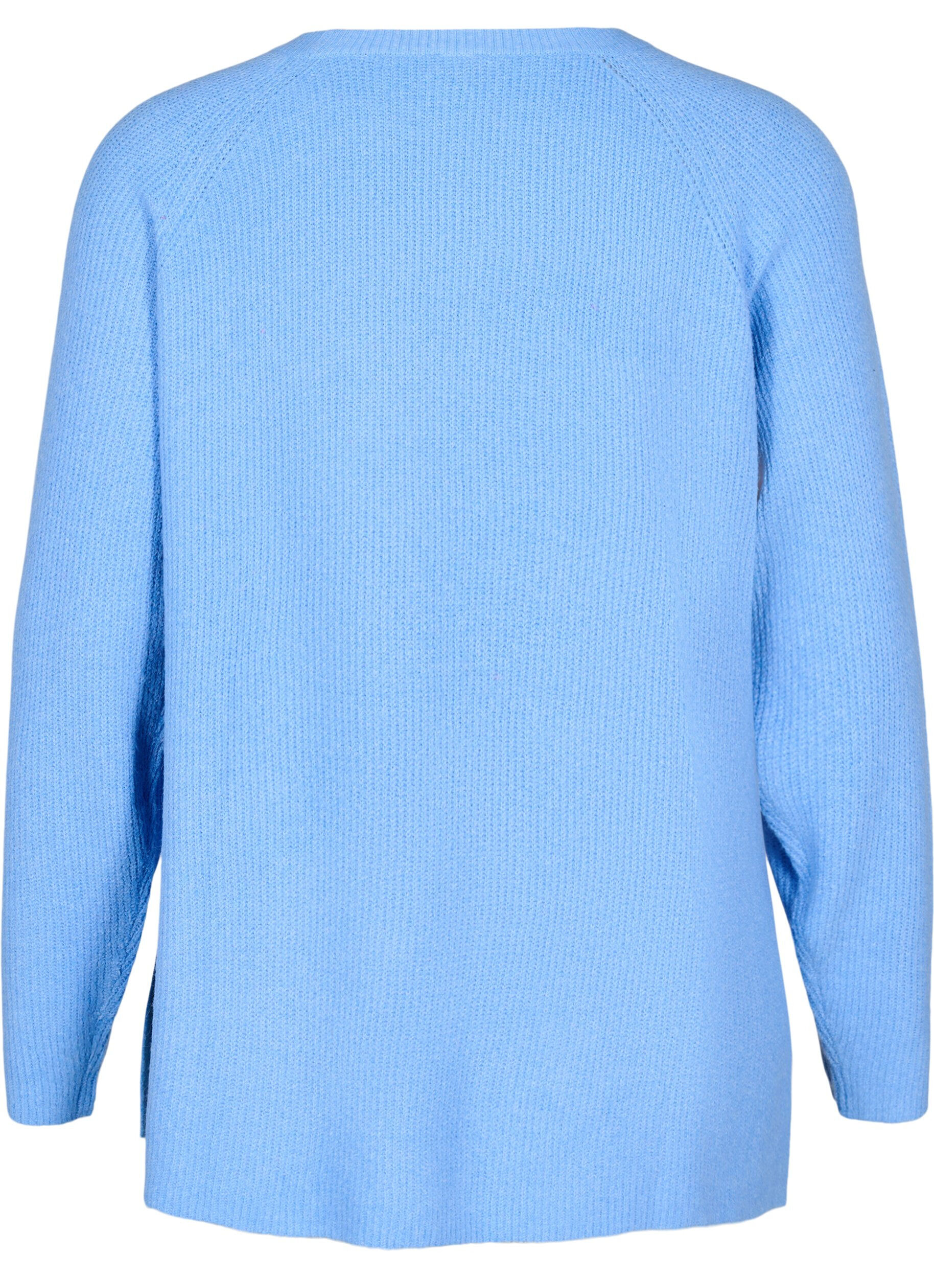 Zizzi Strikket bluse med rund hals, Della R. Blue Mel., Packshot image number 1