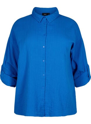 Skjorte med musselinkrage i bomull, Victoria blue, Packshot image number 0