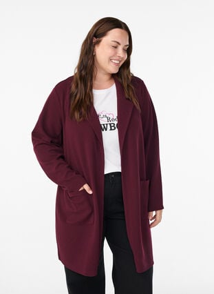 Zizzi FLASH - Lang blazer med lommer, Rød, Model image number 0