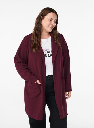 Zizzi FLASH - Lang blazer med lommer, Rød, Model image number 0