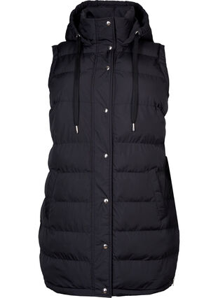 Lang vest med hette og knappelukking, Black, Packshot image number 0