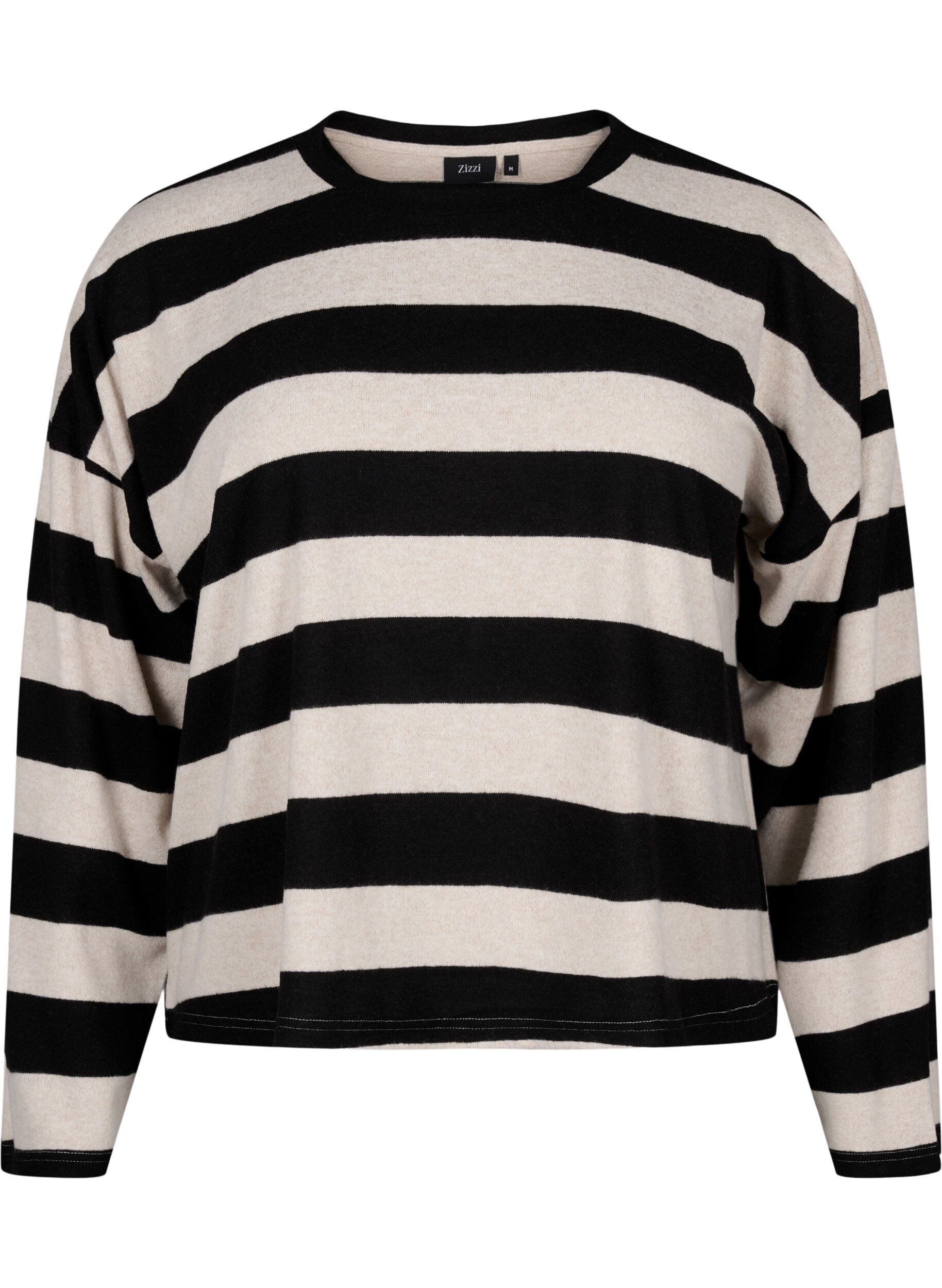 Zizzi Langermet bluse med striper, Bl. Beige Mel.Stripe, Packshot image number 0