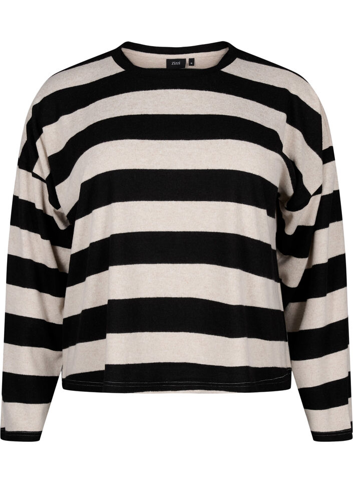 Langermet bluse med striper, Bl. Beige Mel.Stripe, Packshot image number 0