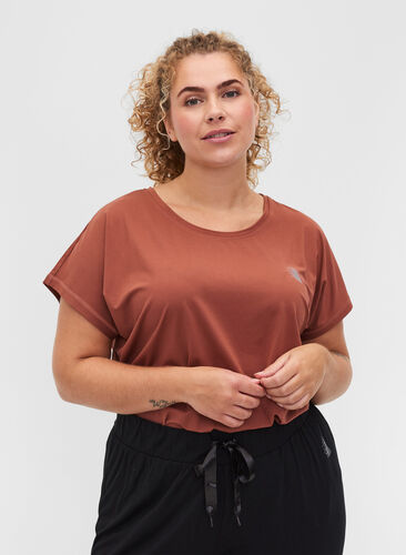 Ensfarget t-skjorte til trening, Mahogany, Model image number 0