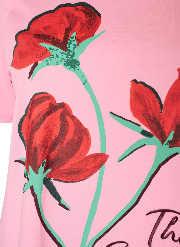 Bomulls T-skjorte med trykk foran, Rosa, Packshot image number 2