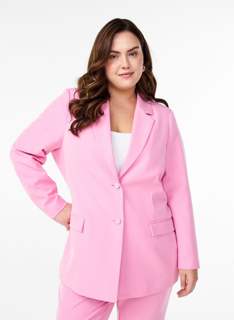Klassisk blazer med knappelukking, Rosa, Model image number 0