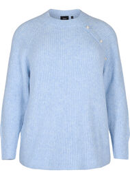Melert strikkegenser med perleknapper, Light Blue Mel.