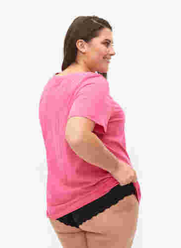 Pysjamas T-skjorte av bomull med trykk, Hot Pink w. Be, Model image number 1