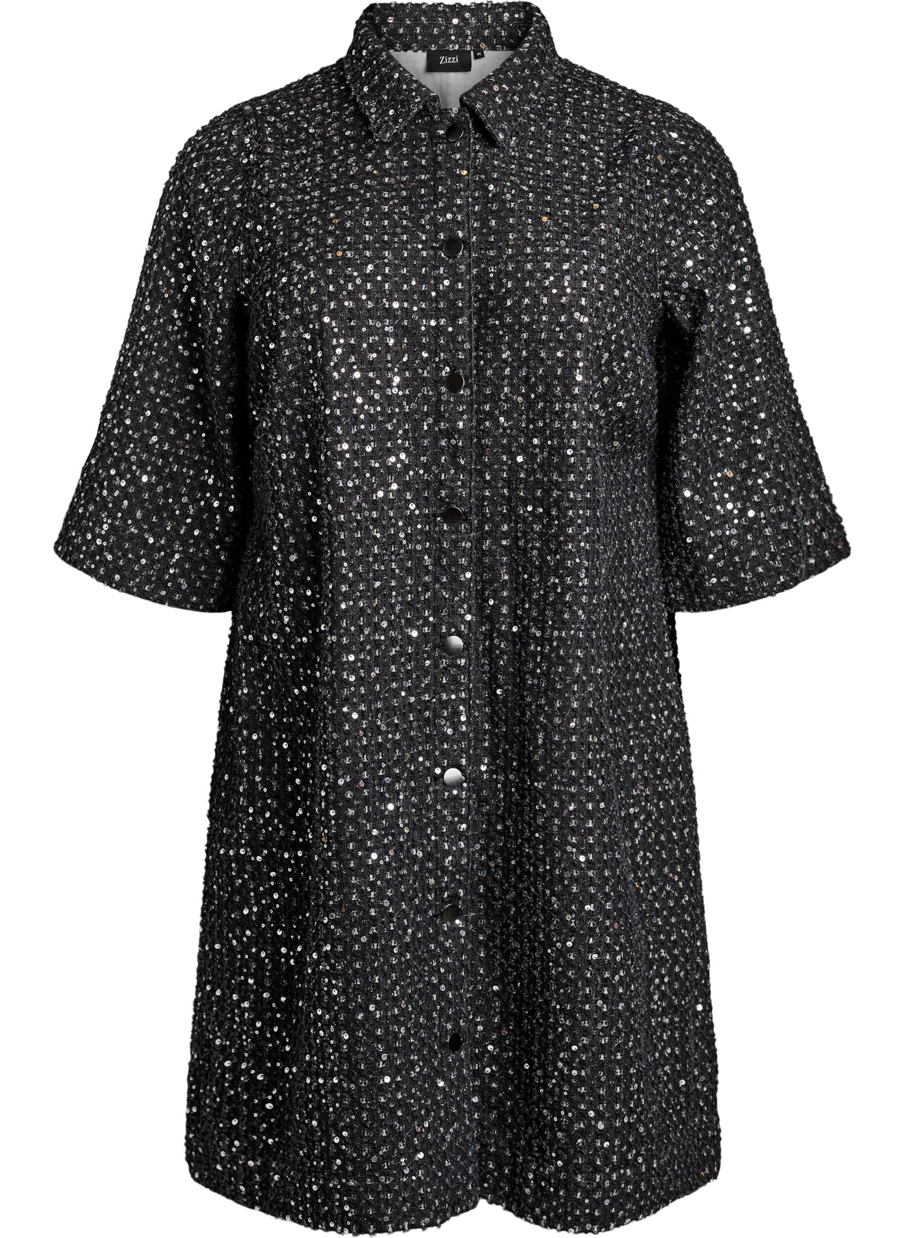 Denimkjole med paljetter og 3/4-ermer