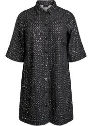 Denimkjole med paljetter og 3/4-ermer, Svart