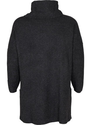 Melert strikket poncho med rullekrage, Dark Grey Melange, Packshot image number 1