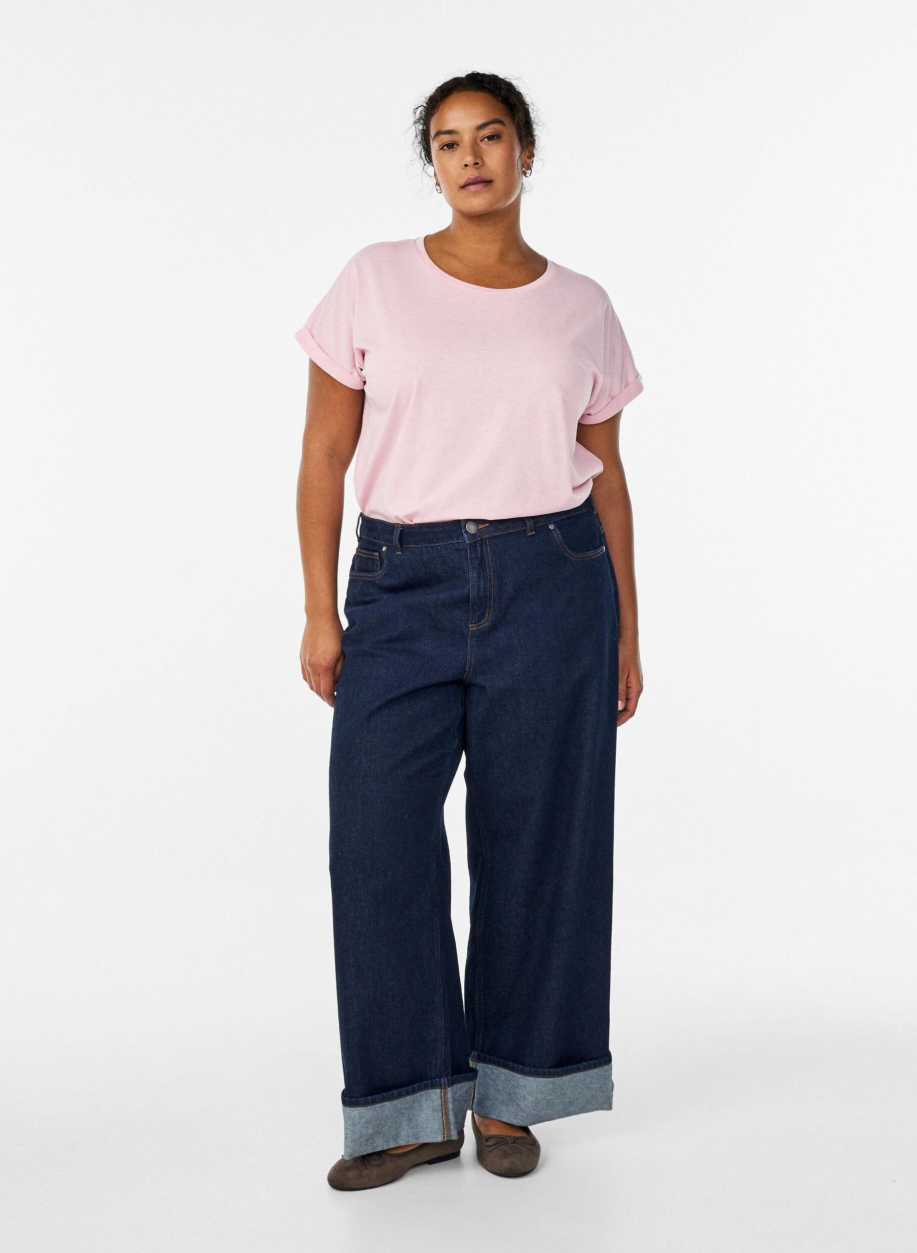 Zizzi Kortermet t-skjorte i en bomullsblanding, Rosa, Model image number 1