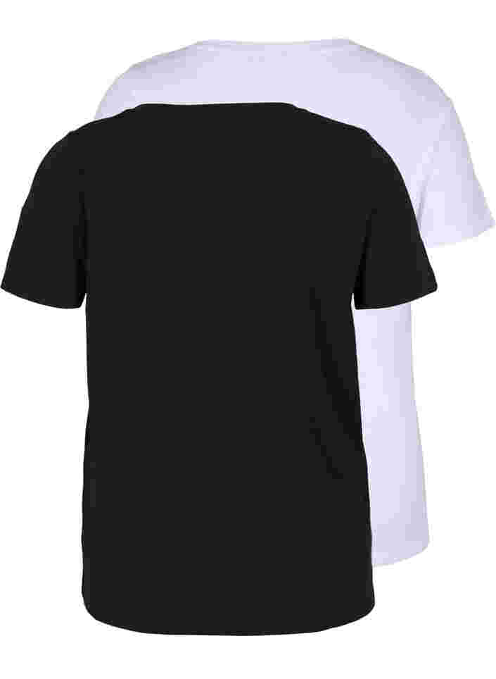 Basis T-skjorter i bomull 2 stk., Black/Bright W, Packshot image number 1