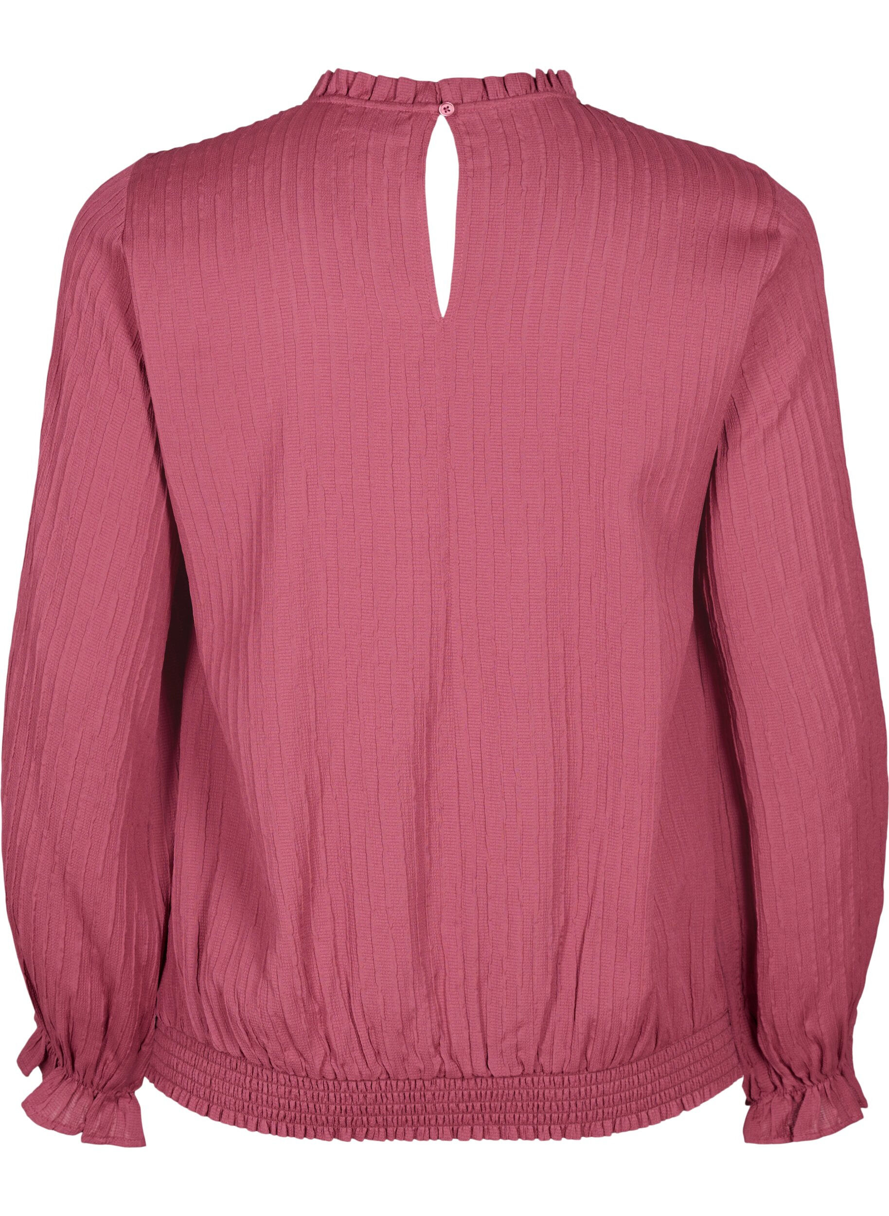 Zizzi Smockbluse med volanger og tekstur, Dry Rose, Packshot image number 1