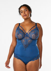 Underwired blondebody med stroppdetalj, Blå Underwired blondebody med stroppdetalj, Blå, Model