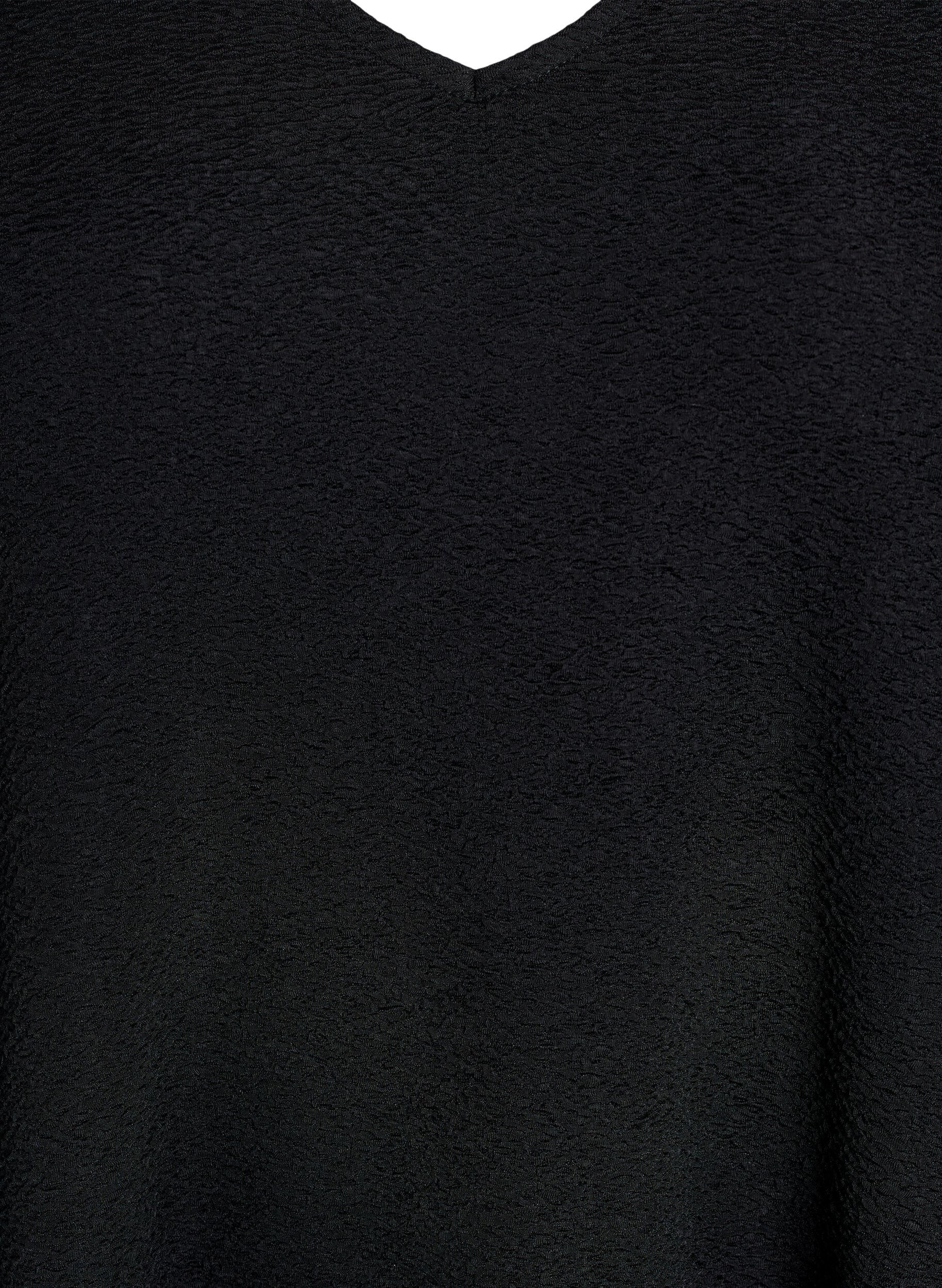 Zizzi Kort strukturert kjole med volangkant nederst, Svart, Packshot image number 2