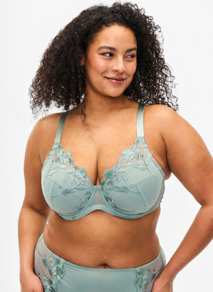 Zizzi Vattert BH med bøyle og broderi, Iceberg Green, Model image number 0