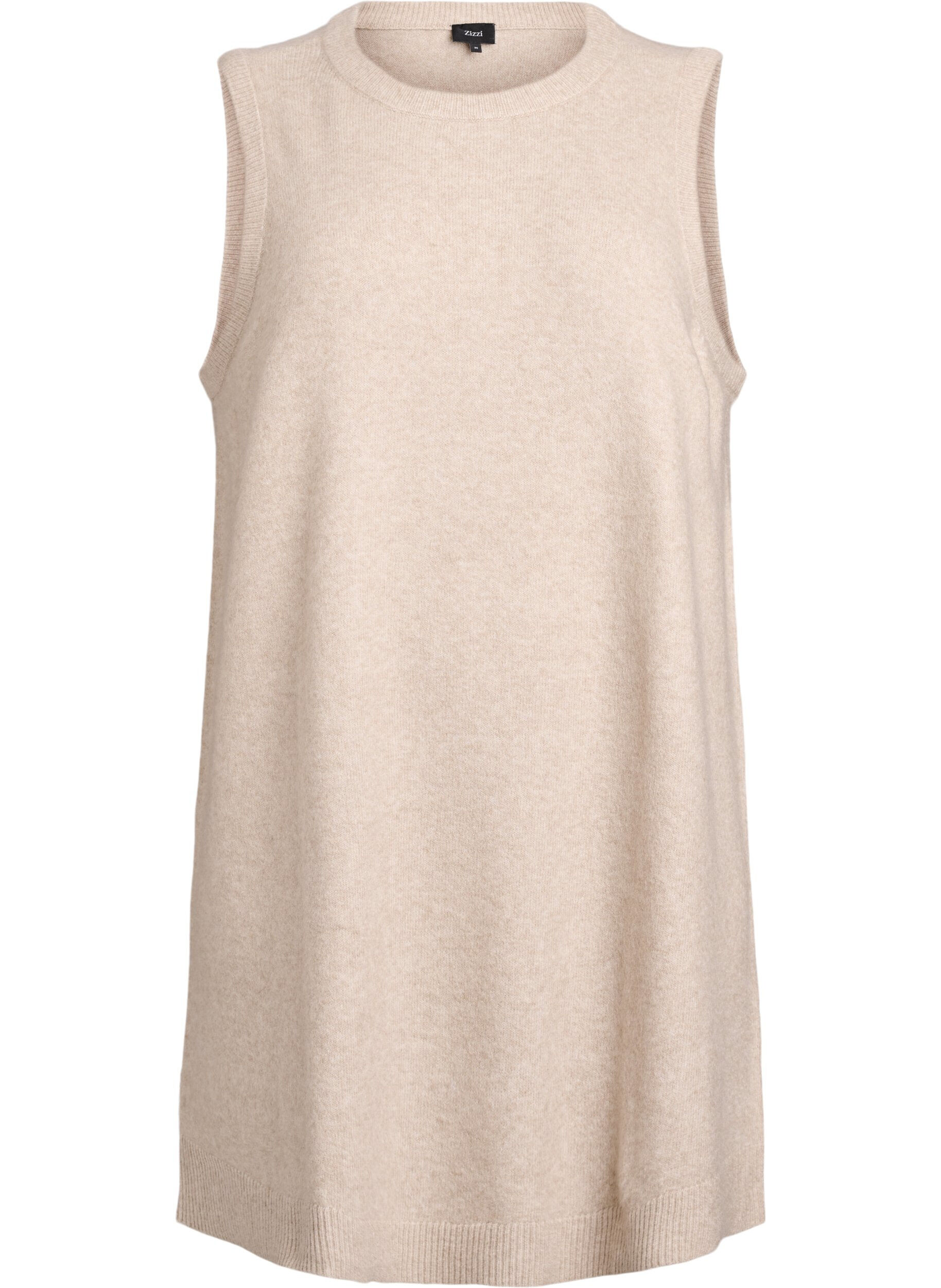 ZizziKort ermel&oslash;s strikkekjole, Beige, Packshot image number 0