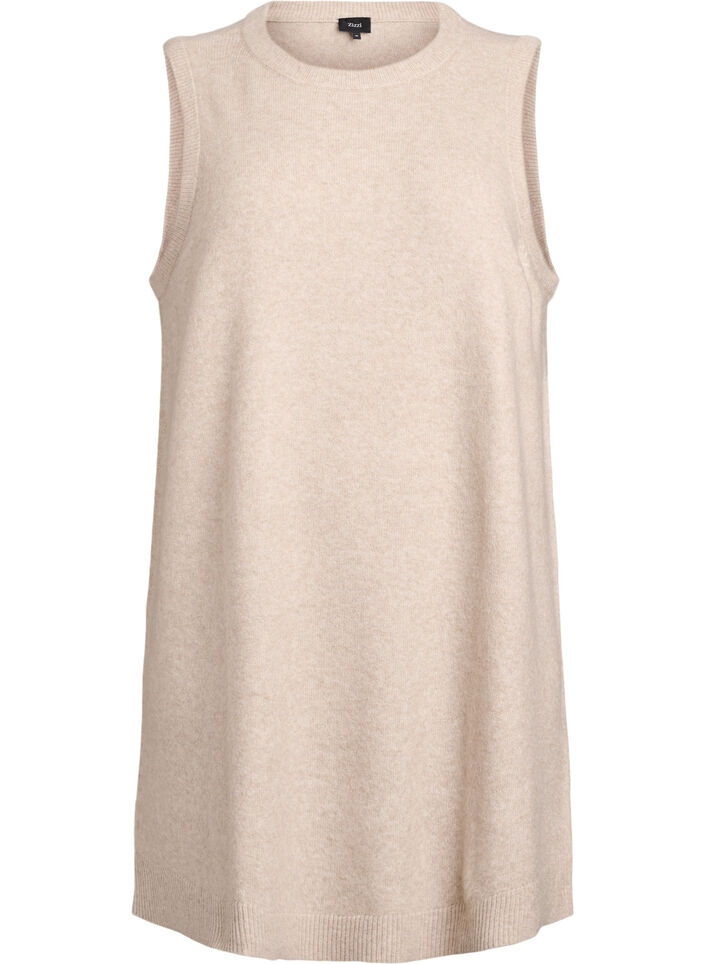 Kort ermel&oslash;s strikkekjole, Beige, Packshot image number 0