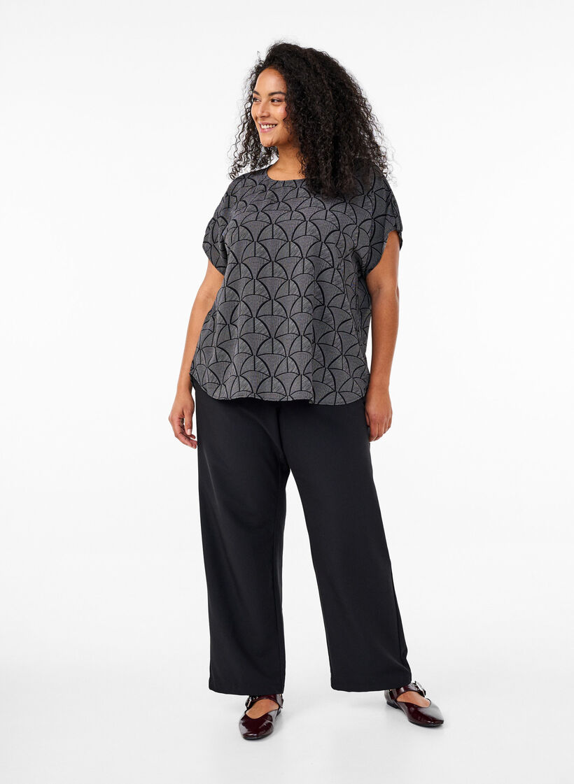Kortermet bluse med trykk, Black Grey Graphic , Model image number 2