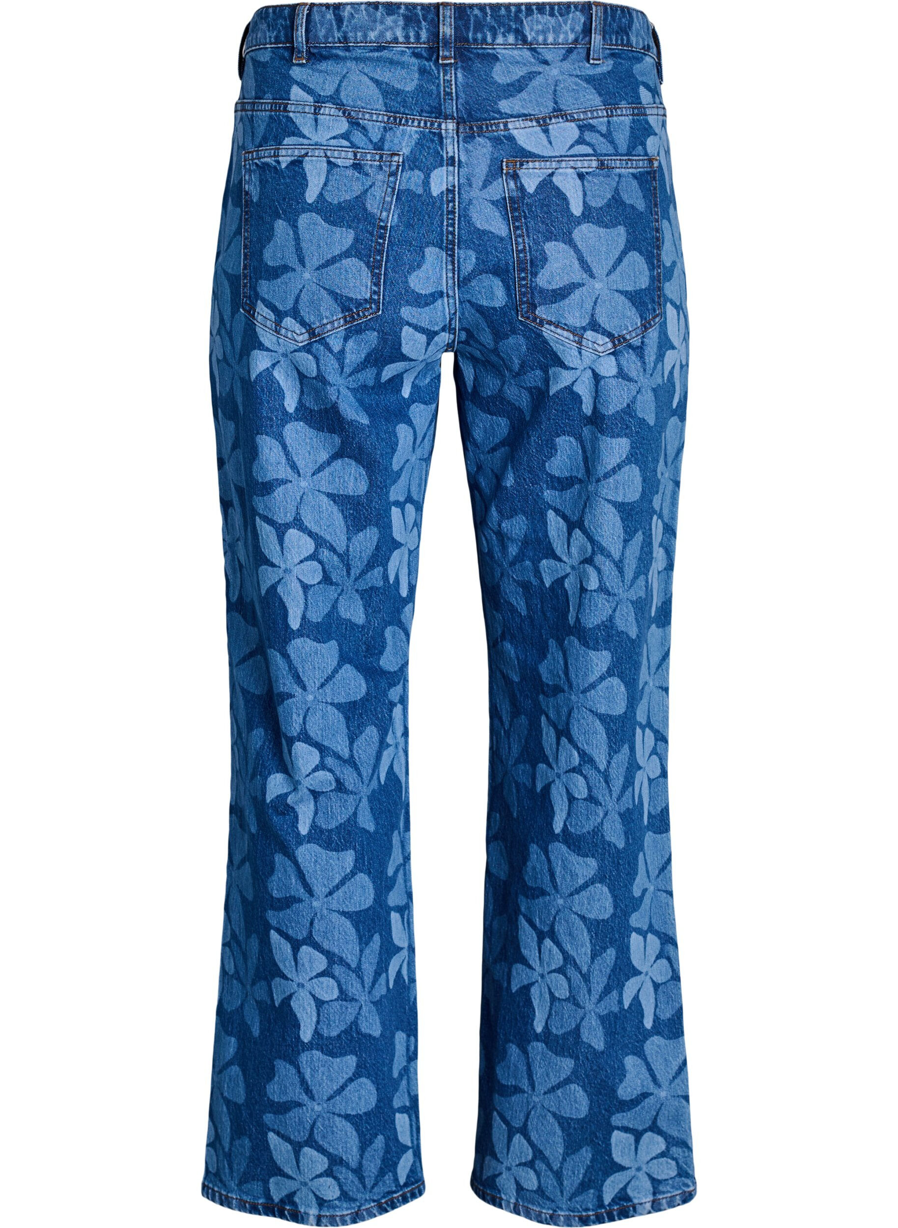 Zizzi Myra jeans i blomstrete denim med Wide fit, Bl&aring;, Packshot image number 1