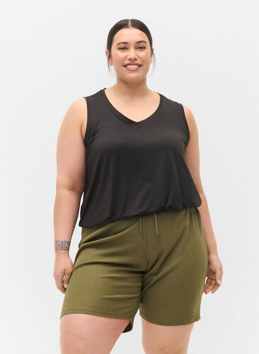 Løse shorts med en ribbet struktur, Ivy Green, Model image number 0