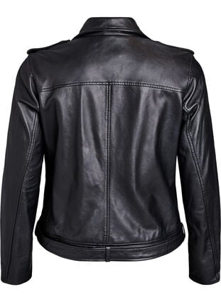 Zizzi Skinn bikerjakke med belte, Black, Packshot image number 1