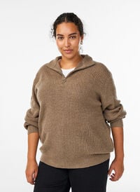 FLASH - strikket genser med høy hals og glidelås, Brun FLASH - strikket genser med høy hals og glidelås, Brun, Model