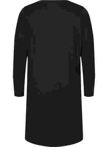 Ensfarget kjole med V-hals og lange ermer, Black, Packshot image number 1